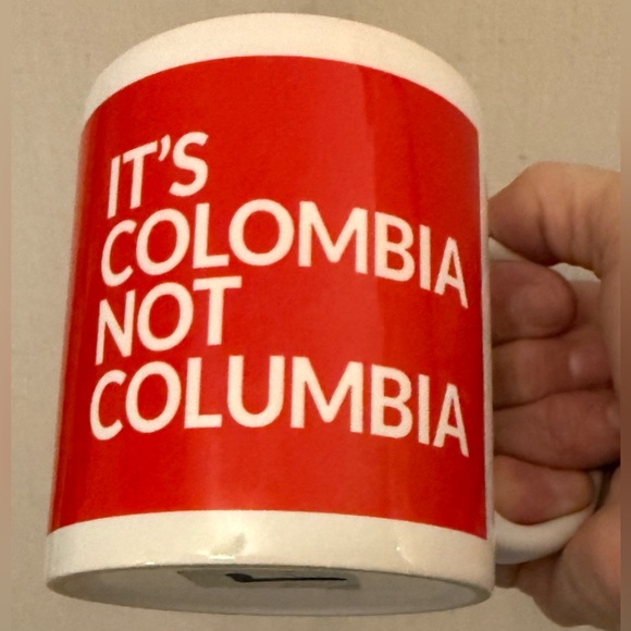 "It's Colombia Not Columbia"  12oz Mug red with white - Picture 2 of 5